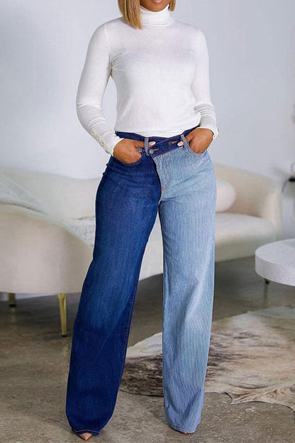 hulianfu Striped Patchwork On-trend Micro Flared Jeans