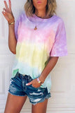 hulianfu O Neck Tie-dye Multicolor T-shirt