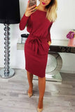 hulianfu hulianfu O Neck Midi Dress With Belt (Long Sleeve)