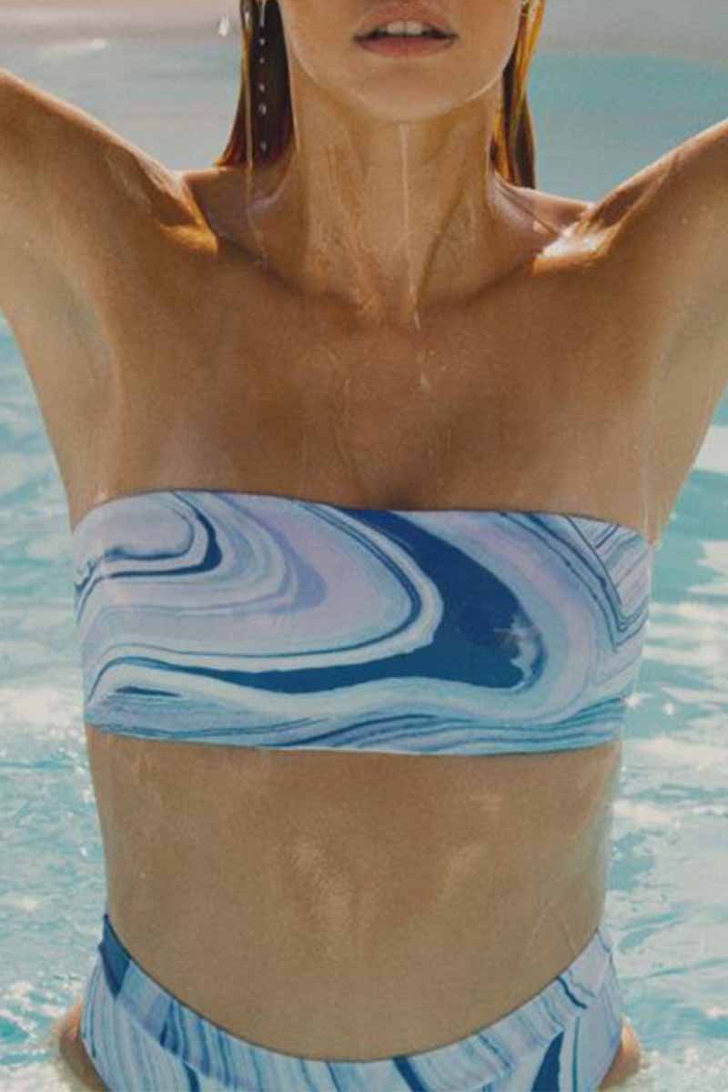 hulianfu Two-Piece Gradient Stripe Tube Top High Waist Bikini