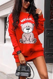 hulianfu hulianfu Bear Print Long Sleeve Sweatshirt Dress