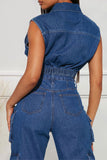 hulianfu Solid Color On-trend Zipper Denim Camisole