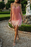 hulianfu Feather&Sequined Sweet Mini Dress