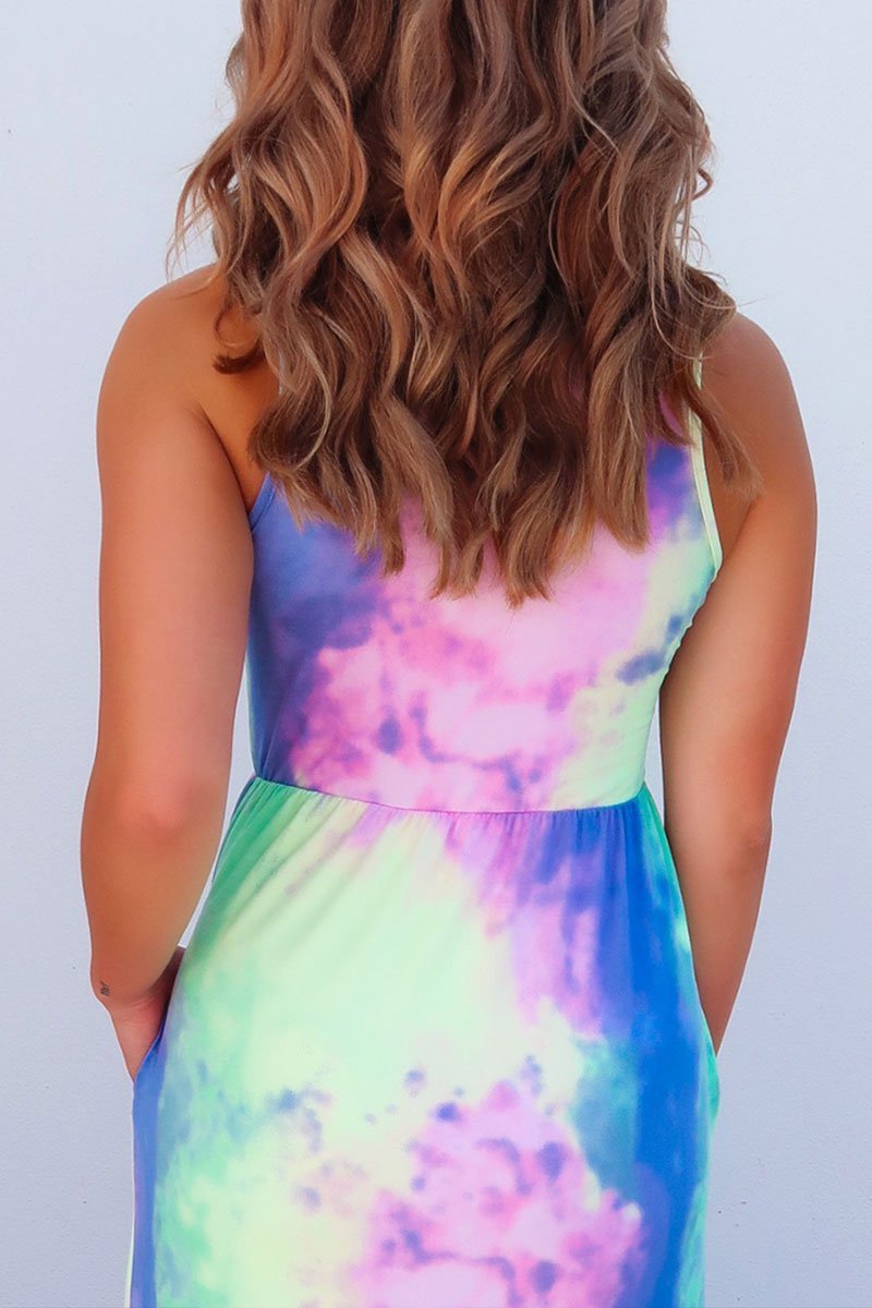 hulianfu Tie-dye Printed Multicolor Maxi Dress