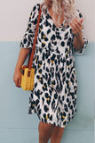 hulianfu hulianfu V Neck Leopard Printed Knee Length A Line Dress