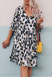 hulianfu hulianfu V Neck Leopard Printed Knee Length A Line Dress