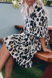 hulianfu hulianfu V Neck Leopard Printed Knee Length A Line Dress