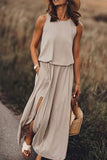 hulianfu Bohemian Sleeveless Side Slit Maxi Dress