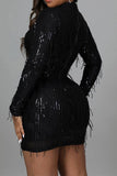 hulianfu Sequined Sparkly Tassels Mini Dress