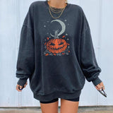 Black Cartoon Letter Printing Sweatshirt Women Plus Size Hoodies Loose Vintage O Neck Long Sleeve Fashion Thin Clothes for Teens