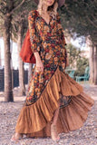 hulianfu Long Sleeve Print Retro Long Maxi Dress