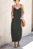 hulianfu Spotted Print Strap Sexy Maxi Dress