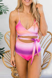 hulianfu Backless Gradient Color One-Piece Swimsuit