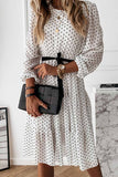 hulianfu hulianfu Elegant White Black Dot Print Round Neck Tie Midi Dress