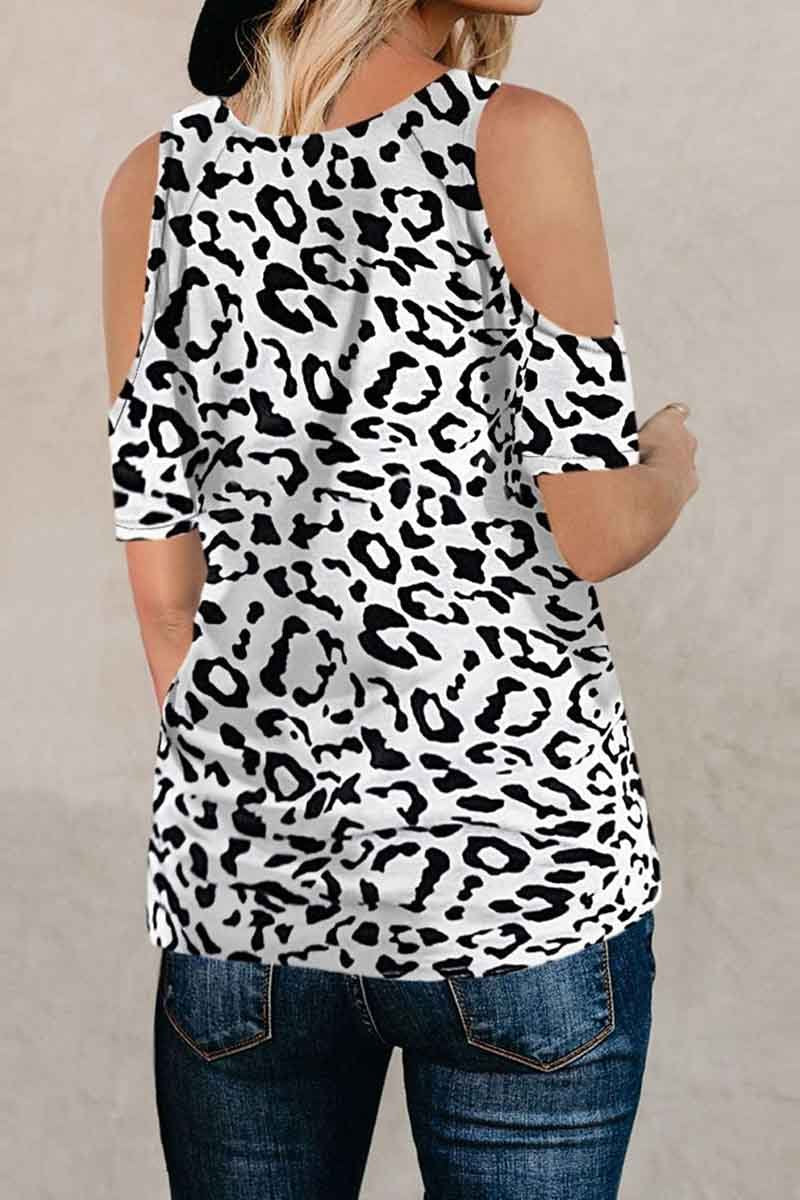 hulianfu Off-Shoulder Leopard Print T-Shirt ( 2 Colors )