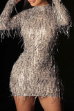 hulianfu Sequined Tassel Striking Mini Dress