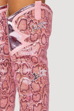 hulianfu Pink Snake Print Patchwork Modern Boots
