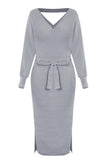 hulianfu hulianfu V Neck Backless Sweater Dress(5 Colors)