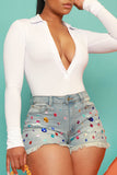 hulianfu Rhinestone On-trend Denim Shorts