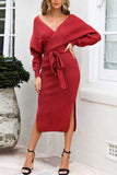 hulianfu hulianfu V Neck Backless Sweater Dress(5 Colors)