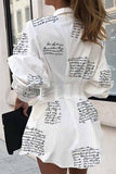 hulianfu hulianfu Slim Waist Letter Print Long Sleeve Dress