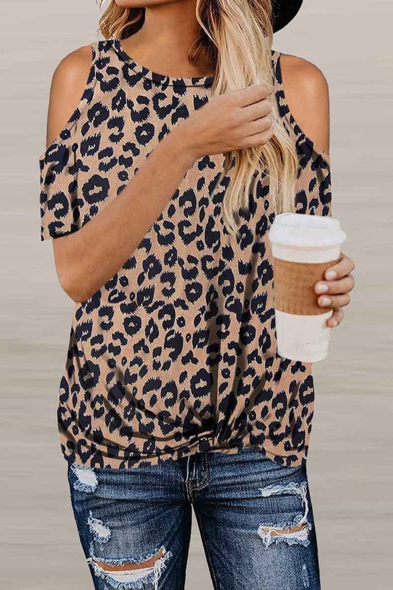 hulianfu Off-Shoulder Leopard Print T-Shirt ( 2 Colors )