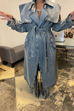 hulianfu Denim On-trend Denim Overcoat With Belt