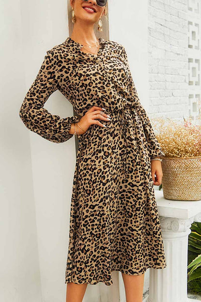 hulianfu hulianfu Leopard Print V-neck Elegant Midi Dress