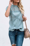 hulianfu Summer Geometric Stitching Lace Short Sleeves Tops (6 Colors)