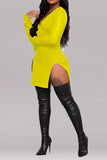 hulianfu Solid Color High Split Party Bodycon Mini Dress