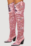 hulianfu Pink Snake Print Patchwork Modern Boots
