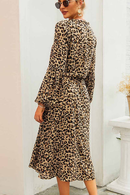 hulianfu hulianfu Leopard Print V-neck Elegant Midi Dress