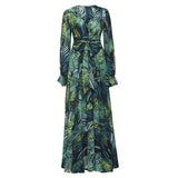 hulianfu hulianfu V-Neck Leaf Print Maxi Dress