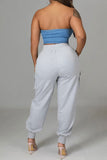 hulianfu Denim Patchwork Sporty Pocket Design Pant Suit