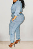 hulianfu Solid Color Cool One Shoulder Denim Pant Suit