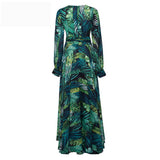 hulianfu hulianfu V-Neck Leaf Print Maxi Dress