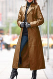 hulianfu Solid Color Single Breasted On-trend PU Trench Coat