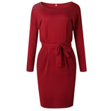 hulianfu hulianfu O Neck Midi Dress With Belt (Long Sleeve)