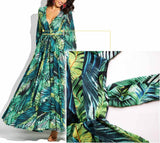 hulianfu hulianfu V-Neck Leaf Print Maxi Dress