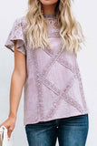 hulianfu Summer Geometric Stitching Lace Short Sleeves Tops (6 Colors)