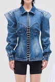 hulianfu Patchwork Gothic Hook And Eye Detail Denim Coat