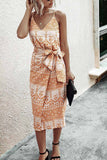 hulianfu hulianfu V Neck Print Dress With Belts(4 Colors)