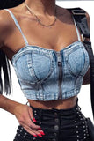 hulianfu Solid Color On-trend Zipper Denim Camisole