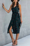 hulianfu hulianfu V Neck Print Dress With Belts(4 Colors)