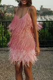 hulianfu Feather&Sequined Sweet Mini Dress