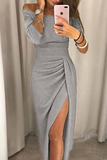 hulianfu hulianfu Wrap Hip Slit Collar Maxi Dresses(5 Colors)