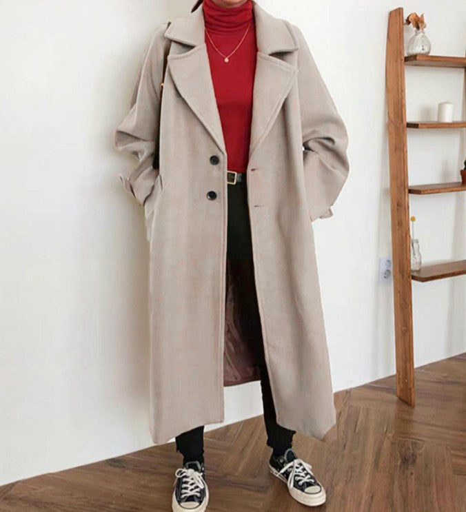 Hulianfu Woman Long Coat Fashion Korean Preppy Style Retro Versatile Windbreaker Casual Warm Woolen Coat Oversize Spring Women Coat