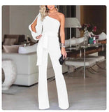 Hulianfu 3XL Formal Evening Party Jumpsuit Women Sexy Overalls White Elegant Fashion Ruffle Long Jumpsuits Wide Leg Pants Plus Size