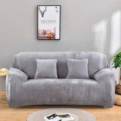 HULIANFU Thicken Plush Elastic Sofa Covers for Living Room Sectional Corner Furniture Slipcover Couch Cover 1/2/3/4 Seater Solid Color