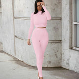 hulianfu Two Piece Sets Women Solid Autumn Tracksuits High Waist Stretchy Sportswear Hot Crop Tops And Leggings Matching Outfits